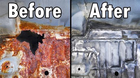 how to repair rust holes in sheet metal|patching rust holes on cars.